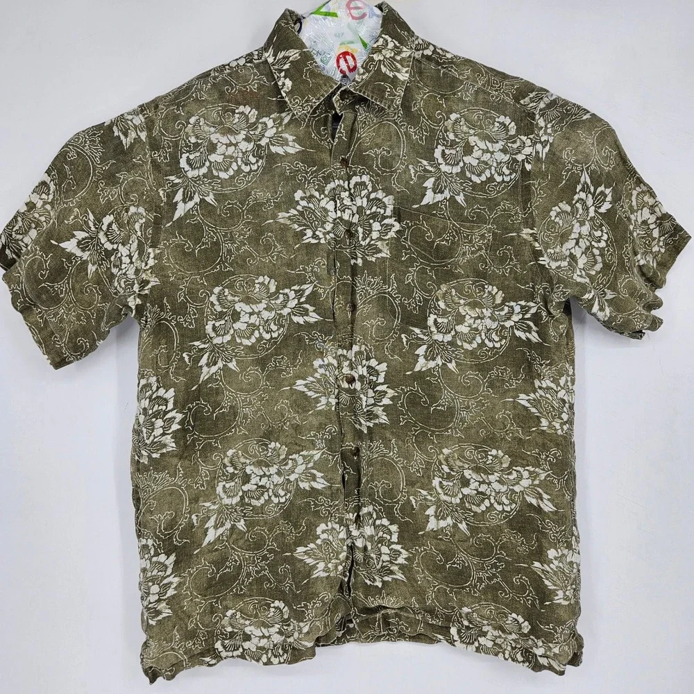 Vintage Polo Ralph Lauren Shirt Mens Large Lance Button Up Linen Hawaiian